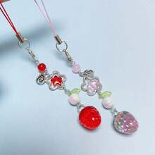 1 Stück süßer herzförmiger Erdbeere Handyband, rosa Frucht Handyanhänger, Schlüsselanhänger, Rucksack Dekoration, geeignet für den täglichen Gebrauch, tolles Geschenk für Familie, Freunde, Freundinnen zu Weihnachten