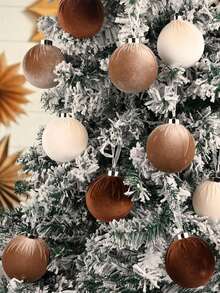 12pcs 6cm/2.36in Unbreakable Brown Velvet Christmas Tree Ornaments, Suitable For Christmas Tree Decoration - Brown, Neutral Beige, Suitable For Holiday Parties, Christmas Decoration, New Year Decoration, New Year Gifts, Indoor Decoration, Christmas Tree, Dark Coffee, White, Light Coffee, Winter Room Decoration, Christmas Home Decor, Christmas Gifts, Christmas Decoration - Multicolor - View 5