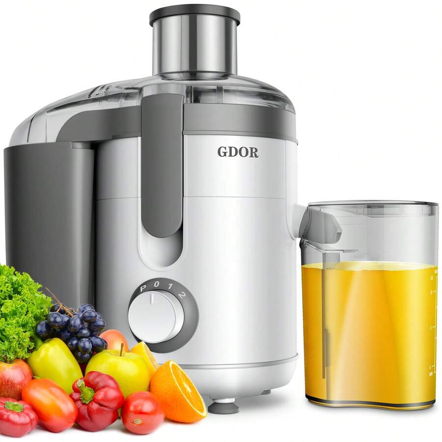 GDOR Centrifugal Juicer, Dual Speeds Centrifugal Extractor Machines With 2.5" Feed Chute,15Oz, For Fruits And Veggies, Anti-Drip, Includes Cleaning Brush, 350W, Black.