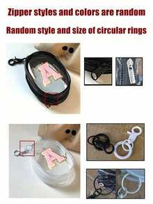 1PC Portable Mini Transparent Zipper Storage Bag, Embroidered Letters A-Z On Pink Towels, Compact Multifunctional Storage Device, Headphone And Charger Case With Keychain, Transparent Travel Accessories, Exquisite And Compact, Suitable For Storing Small Items, Data Cable Storage Bag, Bracelet Bag, Accessory Storage Bag, Very Suitable For Giving Gifts To Female Friendscable Organizer - Multicolor - View 7