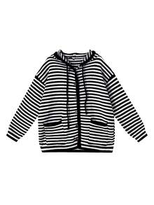 Hooded Long Sleeve Contrast Striped Knit Sweatshirt Sweatshirt, Loose Knitted Jacket, Versatile Top For Autumn/Winter, Random Piece