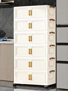 1 pièce Armoire de rangement pliable de 50 cm / 19,69 pouces de largeur, organisateur d'armoire à vêtements, armoire portable, armoire pliante à double porte, 1-6 niveaux au choix, porte double épaisse avec roues, étagère de rangement sans assemblage pour la maison, ranger les vêtements et les jouets