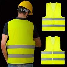 4pcs Unisex Durable Cotton Blend Reflective Vest, Suitable For Construction Sites And Outdoor Activities To Increase Visibility - Fluorescent Green - View 4