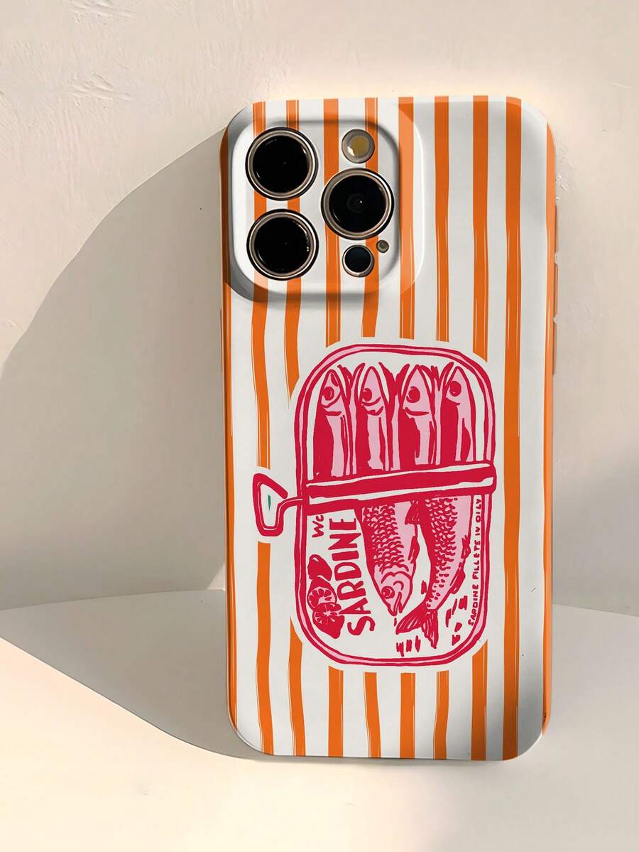 1pc Minimalist Cartoon Fish Print Perforated Glossy Phenolic Shell Full Coverage Hard Phone Case Compatible With IPhone 11/12/13/14/15/16 Pro Max Waterproof Shockproof Anti-Fall Scratch Resistant,International Version, Not The Domestic Version - Multicolor - View 1