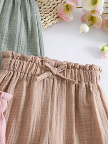 3pcs/Set Girls Casual Straight Leg Pants, Cotton Fabric With Elastic Waist, Suitable For Spring, Summer, Autumn - Multicolor - View 4