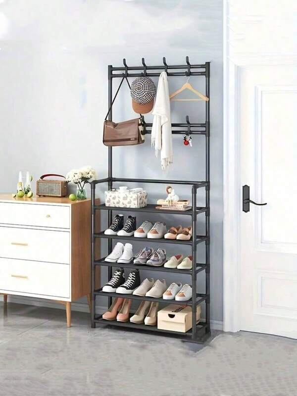 1 pièce - Étagère à chaussures multifonctionnelle et multi-couches, simple, avec un range-chaussures à 4/5 niveaux, avec un crochet. Organisateur d'étagère à chaussures pour le salon, la salle de bain et le couloir. Facile à assembler, économe en espace, nécessaire pour le salon et la chambre à la maison, et pour la décoration de la maison.