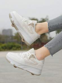 Patines de ruedas para mujer con empalme de color contrastante, zapatos de patinaje de pareja convertibles, desmontables y retráctiles, adecuados para adolescentes y adultos, de cuero de PU con 4 ruedas