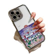 Funda para teléfono (1 unidad) Funda para teléfono móvil con diseño de pintura al óleo, modelos 16, 16 Pro, 15 Plus, 14, 13, 12 - Morado - Ver 2