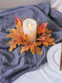 1pc Autumn Artificial Pillar Candles Rings,Fall Fake Leaves Small Wreath,Plastic Maple Leaf Candle Holders For Wedding Party Birthday Indoor Outdoor Garden Door Hanging Decor Halloween Table Centerpiece Back To School Supplies Thanksgiving Christmas Holiday Essentials Gift Home Decor Halloween Decor Room Decor