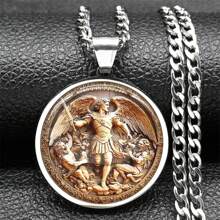 SAINT MICHAEL PROTECT US Archangel Stainless Steel Glass Medal Necklaces Chain Men Women Gold Color Necklace Amulet Jewelry