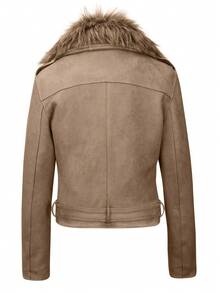 Chaqueta corta vintage para mujer con cuello de pelo sintético - para la temporada de frío, chaqueta de estilo motero de moda para mujer