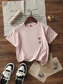 Baby Girls Plaid Graffiti & Letter Print Cute Girl Graphic Round Neck Short Sleeve Top - Pink - View 5