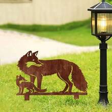 1 件乡村金属狐狸花园桩 - 迷人的庭院艺术雕塑，适用于花坛和菜地、鸡舍设计、理想的野生动物礼物、花园装饰