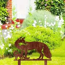 1 件乡村金属狐狸花园桩 - 迷人的庭院艺术雕塑，适用于花坛和菜地、鸡舍设计、理想的野生动物礼物、花园装饰