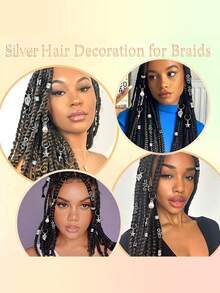 220pcs Gold Hair Accessories, Loc Jewelry For Braids, Women's Hair Jewelry, Metal Hair Ring Cuff For Dreadlocks Accessories,Hair Braid Decoration Boho - Silver - View 6