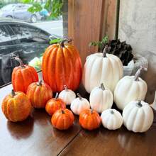 Fall Pumpkin Decor | 7 PCS Large Orange Fake Pumpkin Fall Decorations, Artificial Pumpkins Harvest Faux Foam Pumpkins For Fall Autumn Halloween Thanksgiving Decorations Outdoor Home Decor Halloween Decor Room Decor