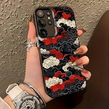 Una funda para teléfono decorada con nubes de la suerte al estilo japonés, adecuada para Samsung S25, S24, S23, S22, S21, S20 FE Ultra Plus, con una cubierta trasera mate a prueba de golpes, compatible con 4G y 5G. - Colores mixtos - Ver 4