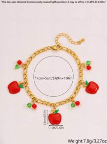 Camhanno 1 pièce Bracelet doux en acier inoxydable doré au design unique, pendentif de fruits mignons et frais, accessoire de bijoux, cadeau, style décontracté, accessoire de bijoux polyvalent pour toutes les saisons