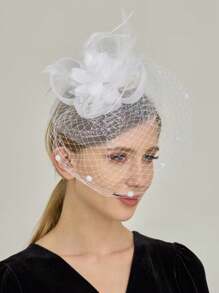 1 Stück vintage Braut Fascinateur Hut mit Schleier, elegant für Pferderennen, Karneval, Partys, natürliche Federn, ganzjährig