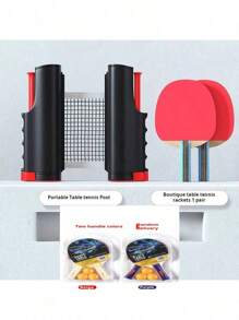 FBSPORT Ping Pong Paddle Set, Portable Table Tennis Set With Retractable Net, Rackets, Balls And Carry Bag For Indoor/Outdoor Games (The English Letters On The Ping Pong Paddles Are Screen Printed And There May Be Slight Black Blemishes. Paddles With Or Without English Letters Will Be Randomly Shipped)