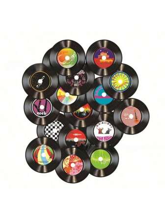 30 st. 5,5 tums 1950-tals slumpmässig rockmusikfestdekor pappersutklipp, färgglad ihålig väggdekoration lämplig för 1950-talsfest, musikfesttillbehör (skivväggdekor)