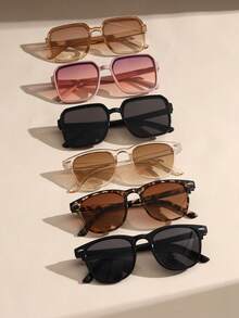 6pcs Women Plastic Square Geometric Combination Frame Tinted Lens Personalized Shades Basics All-Match Futuristic Fashion Glasses,For Women-Vacation Outfits,Musical Festival,Party Decoration Preppy Style For Back To School Rectangle Shape