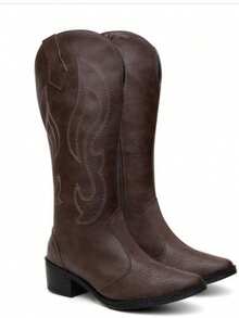 Women's Country Western Mid-Calf Embroidered Texan Boot - Óxido marrón - Ver 1