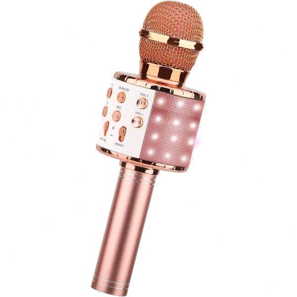 KLACK Micrófono Karaoke Bluetooth Klack , 4 en 1 Microfono Inalámbrico Portátil  para Niños, Musica, Función de Eco, Compatible con Android, PC Oro Rosado - Envío desde España
