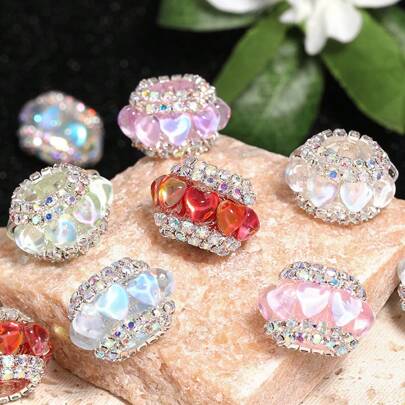 5 Pcs Heart-Shaped Mocha Diamond Beads, Chain Heart-Shaped Wheel Flat Beads, Suitable For DIY Creative Mobile Phone Chain Accessory Beads