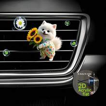 Decoración de clip para rejilla de ventilación de coche con girasol plano 2D - Clip de rejilla de acrílico con almohadilla de fragancia comprimida, se ajusta a la mayoría de los vehículos, accesorio interior de coche, ambientador, idea de regalo creativa, decoración de vehículo | Diseño de girasol | Diseño detallado, plano 2D - Unitalla - Ver 10