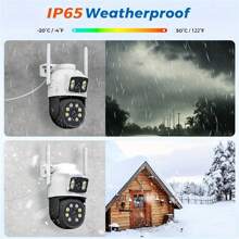 1 pieza Cámara de seguridad inalámbrica para exteriores con doble lente de 2MP+2MP, WIFI de 5G, sistema de cámara IP de vigilancia doméstica inteligente con PTZ, seguimiento automático, alerta y visión nocturna a color, con rotación panorámica e inclinación, compatible con audio bidireccional