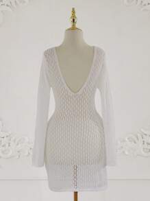 Summer Beach Vacation Women Solid Color Sexy Knit Hollow Out Bikini Cover-Up Swimsuit Sunscreen