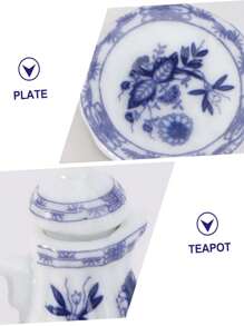 Juego de té vintage de 15 piezas con tetera, taza, plato y vajilla de cerámica blanca miniatura, modelo de casa, decoración de habitación, muebles para muñecas BJD/móviles y fotografía