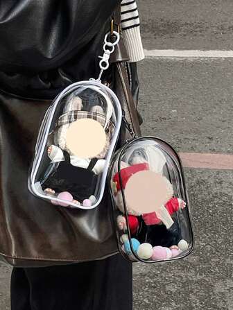 1/2 piezas Bolsa de almacenamiento con cierre de cremallera mini portátil y transparente, organizador multifuncional compacto, estuche para auriculares y cargador con llavero, accesorios de viaje transparentes, disponible en colores negro y blanco, exquisito y compacto, adecuado para el almacenamiento de pequeños artículos, bolsa de almacenamiento de cables de datos, bolsa para pulsera, bolsa de maquillaje, bolsa transparente para exhibición de figuras, bolso encantador como colgante de mochila, llavero de coche (¡sin contenido de bolsa!)