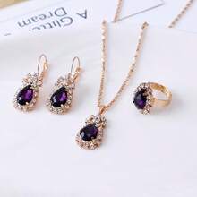 4pcs Women\ Sparkling Teardrop Bridal Jewelry Set - Black - View 4