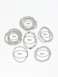 Set de 13 pulseras de moda con cuentas de CCB - Pulseras elásticas con diseños geométricos, redondos y estrellados para mujeres - Plateado - Ver 5