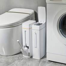 超薄省空间转角垃圾桶，带马桶刷和支架 - 紧凑型长方形浴室垃圾桶，耐用塑料设计，无需用电，兼容卫生纸架，浴室配件，极其节省空间，多功能清洁 - 彩色 - 查看 2