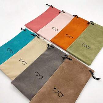 5pcs Flocked Drawstring Eyeglasses Pouch, Colorful Portable Glasses Case, Fashion