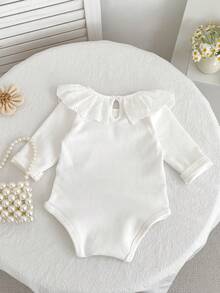 Pelele de manga larga de un solo color para bebé recién nacida, body con cuello floral para primavera y otoño