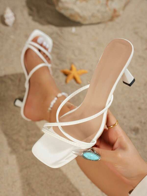 Sexy Versatile Strap Slippers Women Summer 2025 New High Heel Simple Square Toe Plus Size Imported Sandals