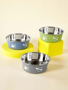 PETSIN 1pc Stainless Steel Double Layer Paw Print Pattern Cat/Dog Lover Gift And Dog/Cat Mom Love Pet Bowl, Large Capacity Anti-Skid Anti-Spill For Small/Medium Dog Lover And Dog Mom Love Cat Lover And Cat Mom Love (2 Styles Of Non-Slip Mat Randomly Included) - Multicolor - View 3