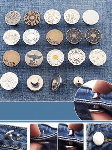 4颗/6颗牛仔裤替换纽扣，免缝腰带牛仔裤纽扣，银色字母腰带纽扣，多功能可拆卸锥形纽扣，牛仔裤和裙子腰围可调节，牛仔裤固定纽扣，免缝可拆卸牛仔裤纽扣替换套装，无需缝制纽扣 - 彩色 - 查看 5