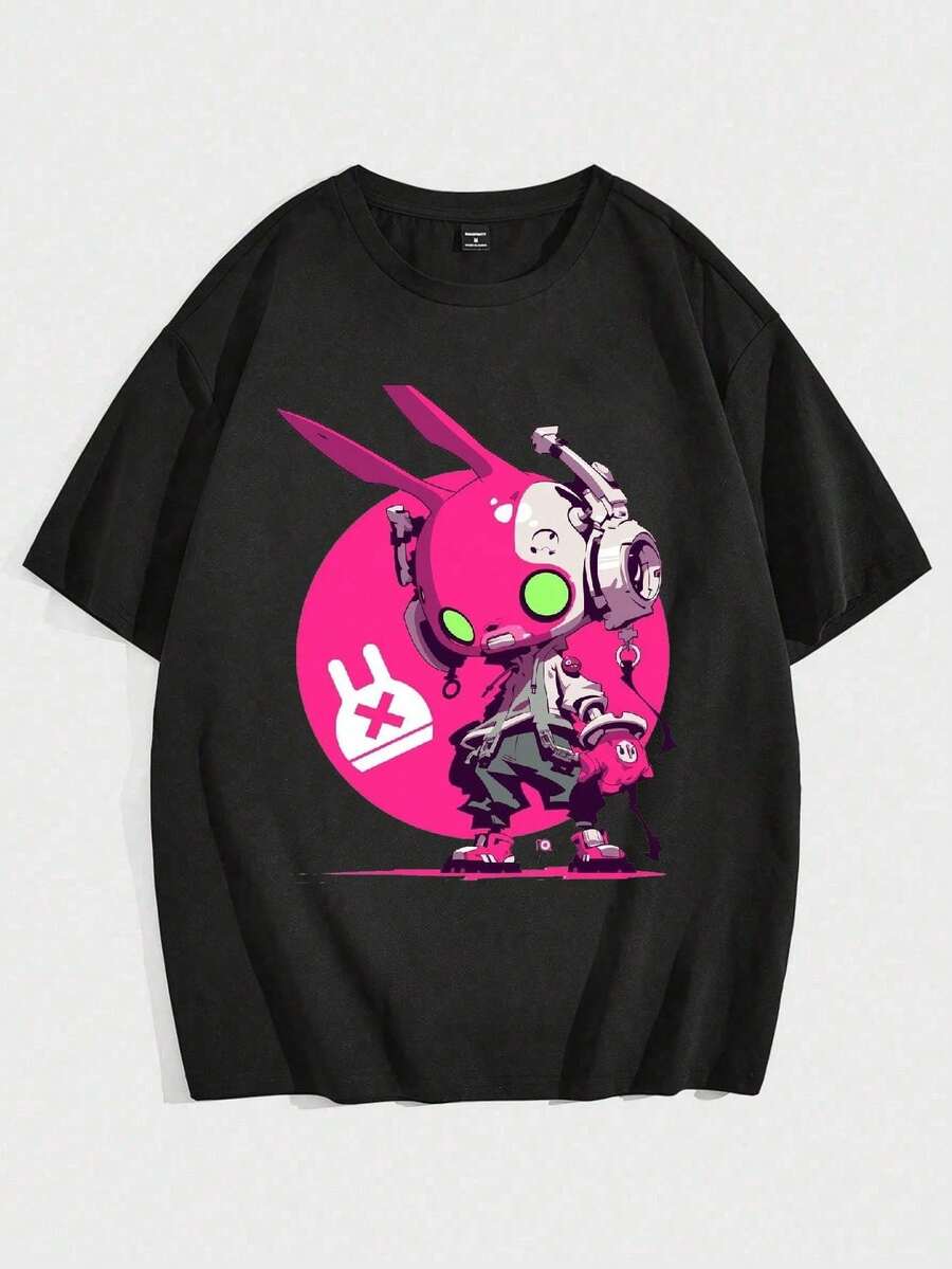 Street Style Drip T-Shirt Graffiti Colorful Street Hip Hop Rabbit Unisex Male Female 100% Cotton Premium Top Streetwear New Release Immediate Shipping Various Colors!! Plus Size