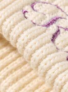 1pc Thick White And Pink Embroidered Name Knit Long Sleeve Sweater & Pompom Decor Beanie Hat, Newborn Baby Gift For Girls And Boys, Autumn/Winter