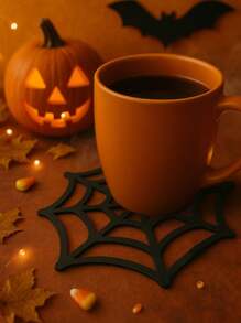 1 pièce Dessous de verre toile d'araignée noire d'Halloween - Tapis de boisson décoratifs noirs pour table, tasses à café, tasses citrouille - Dessous de verre d'Halloween pour fête, maison, cuisine, bar Décoration d'Halloween Décoration d'automne Décoration de chambre Décoration d'automne