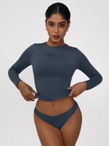 Sodalemon Damen Rundhals-Workout-Training, elastisches Training, bescheidenes Gym-Oberteil, Fitness, langärmeliges Damen-Wandershirt, leichtes Yoga-Sport-T-Shirt