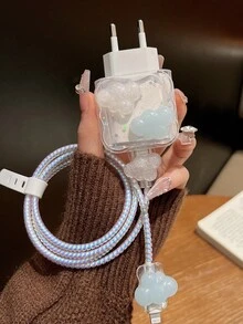 5pcs/Set Cloud Resin Design Compatible With [European Version 20W Charger Protective Case] Cable Protector Compatible With IPhone11/12/13/14/15/16Promax Data Cable Anti-Bend Cable Organizer, Cable Fixer, Anti-Break Cable, TPU Charger Head Protective Shell Cable Sleeve - Multicolor - View 5