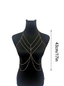 1 Pc Minimalist Multi-Layer Chest Chain, Fashionable & Versatile Sexy Body Chain - Gold - View 4