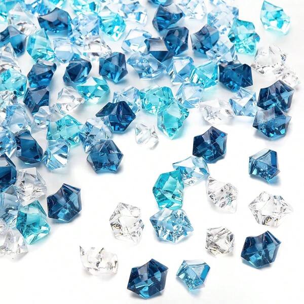 1000PCS Mixed Blue Multi-Color Transparent Fake Crushed Ice Stone, Fake Diamond Ice Block Crystal Gemstone Decoration Wedding Display Vase Filling