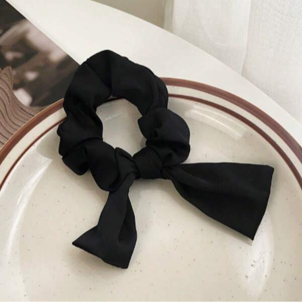 1pc Satin Bow Scrunchie Hair Tie, Minimalist Elegant Hair Accessory, Halloween Accessories ,Hair Accessories, Scrunchy Hair Ties